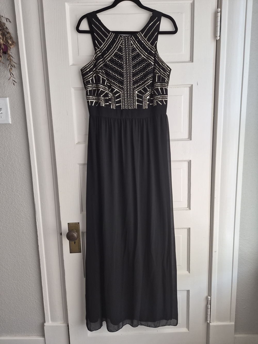 Gianni Bini Black Maxi Dress with Ivory Beaded Bodice